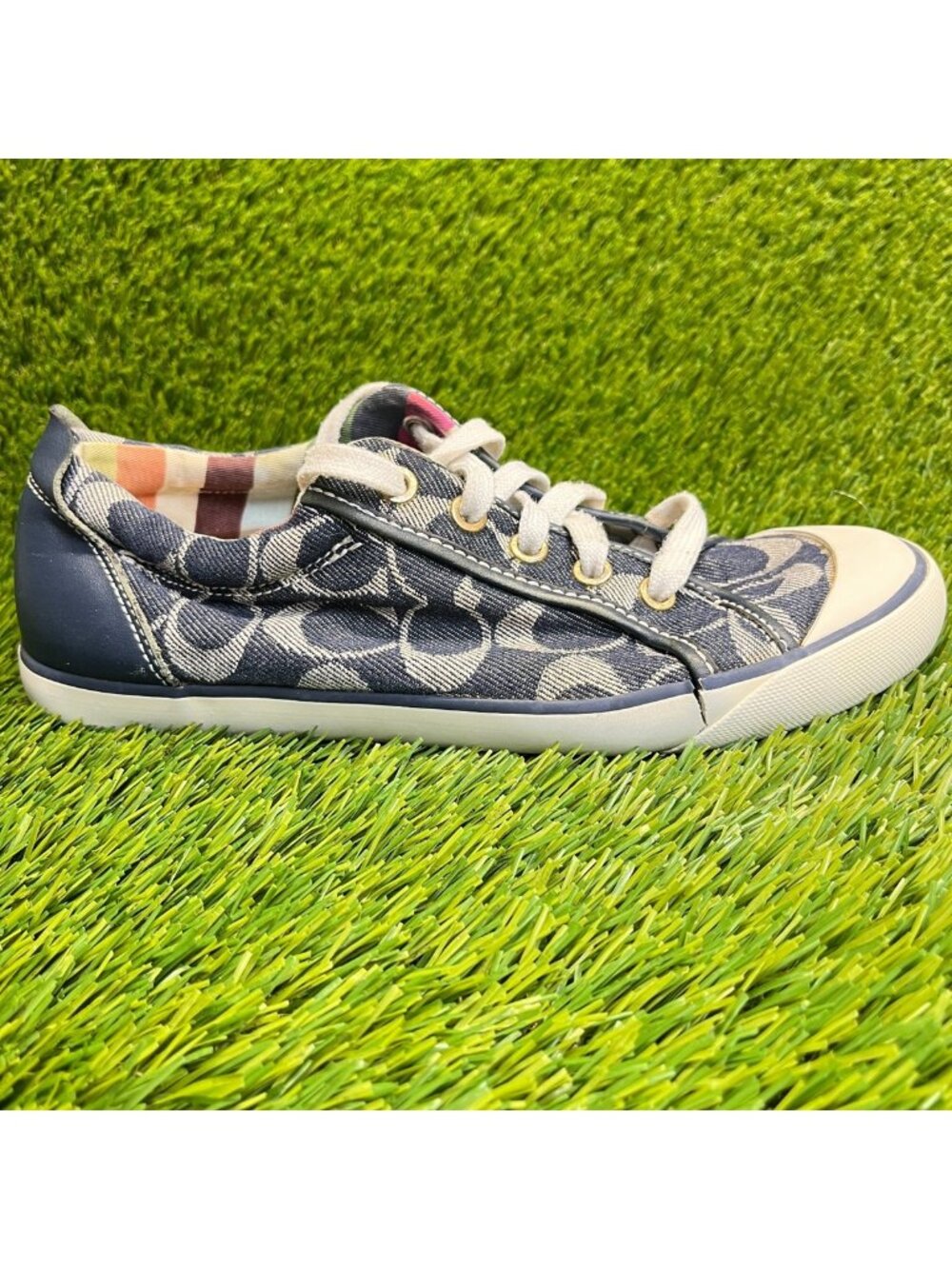 Coach Barrett Womens Size 7.5 Blue White Athletic Casual Canvas Shoes Sneakers